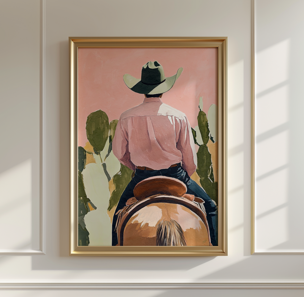Cowboy and his Horse Western Art Print / Rustic Cowboy Horse Wall Decor / Ranch Home Art