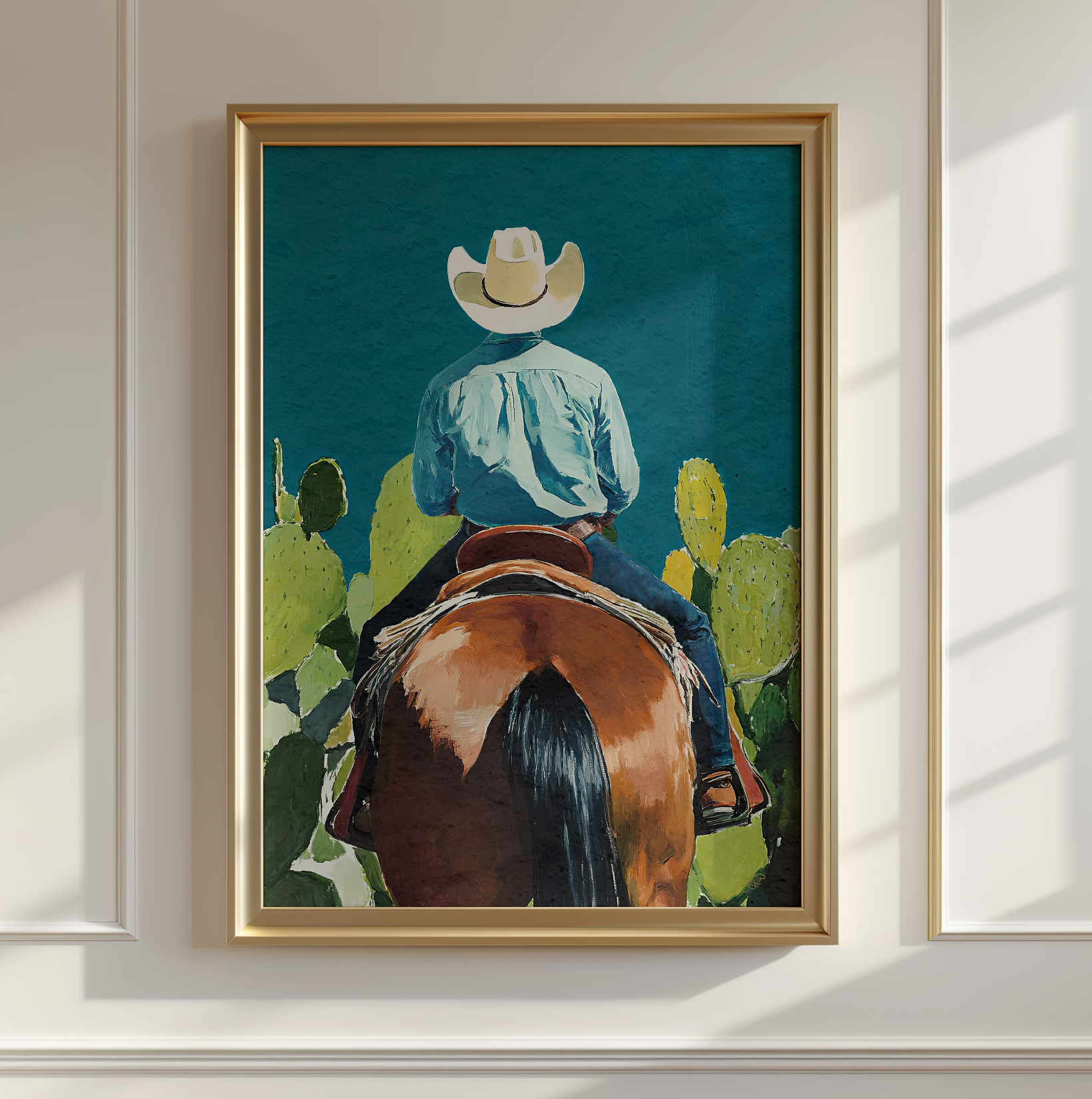 Cowboy and his Horse Western Art Print / Rustic Cowboy Horse Wall Decor / Ranch Home Art