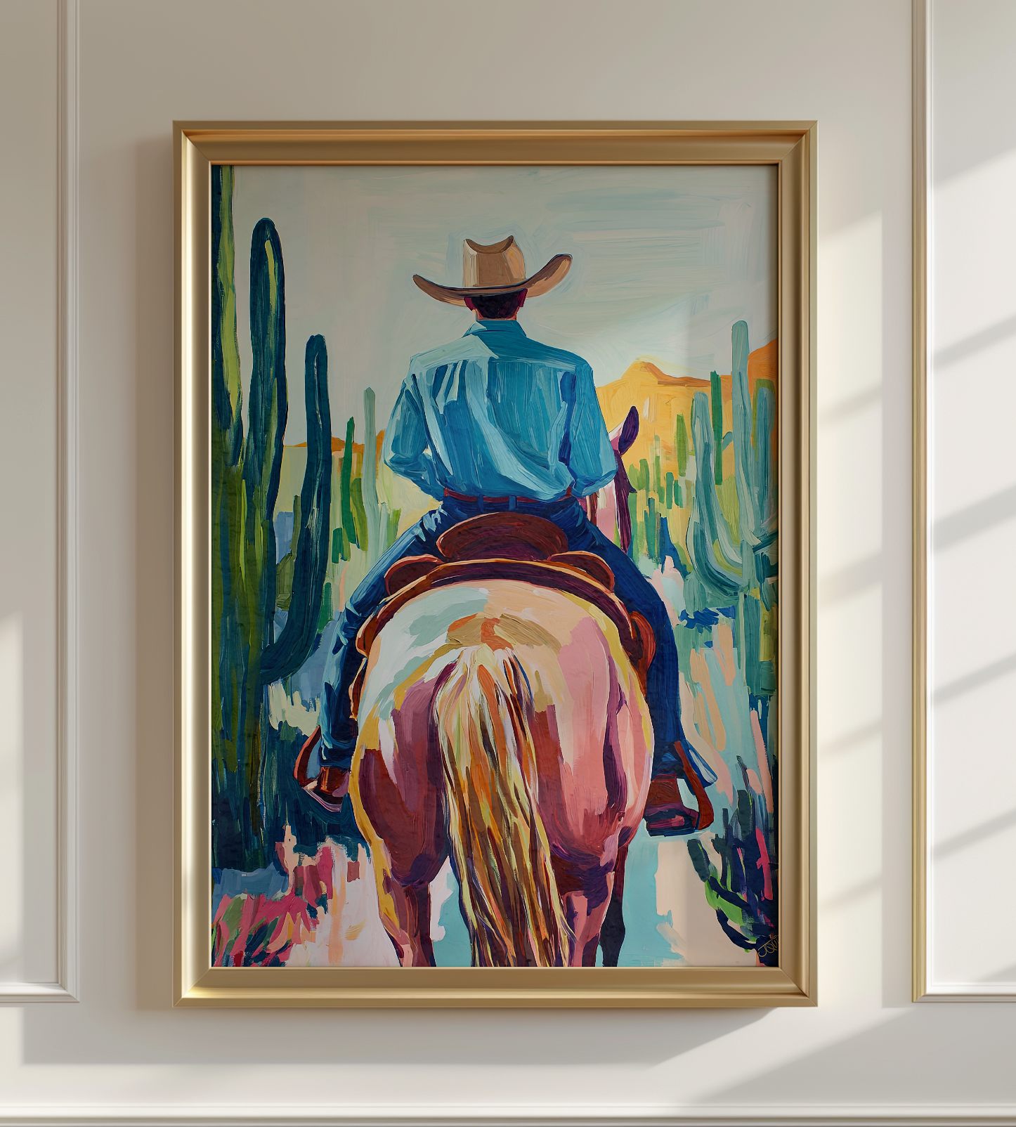 Cowboy and his Horse Western Art Print / Rustic Cowboy Horse Wall Decor / Ranch Home Art