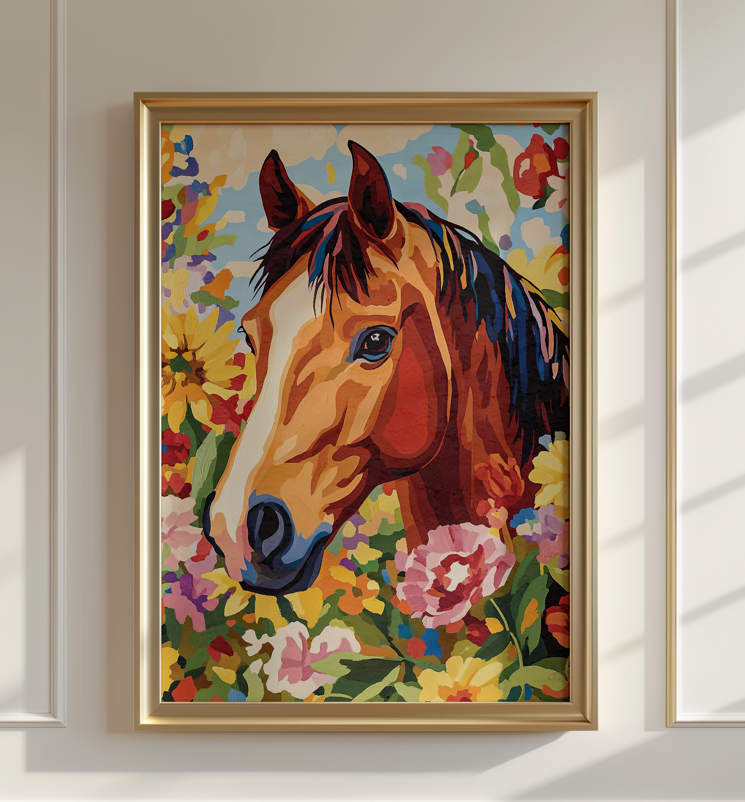 Equestrian Floral Horse Botanical Western Art Print