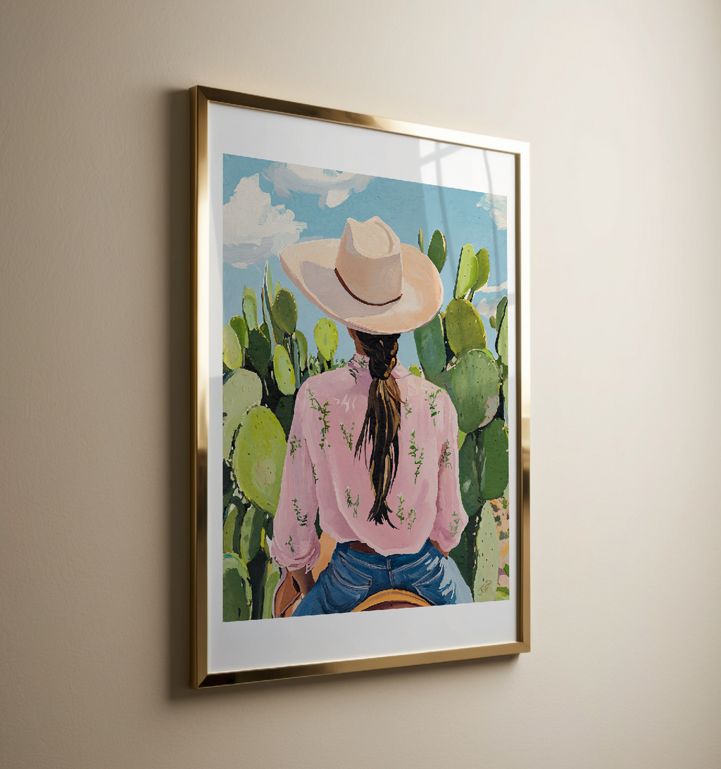 Cowgirl Riding a Horse Wall Art | Western Cowboy Cowgirl Decor | Equestrian Ranch Wall Print | Rustic Western Home Art