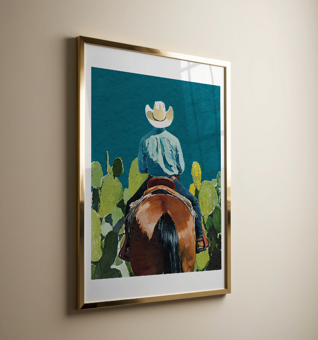 Cowboy and his Horse Western Art Print / Rustic Cowboy Horse Wall Decor / Ranch Home Art