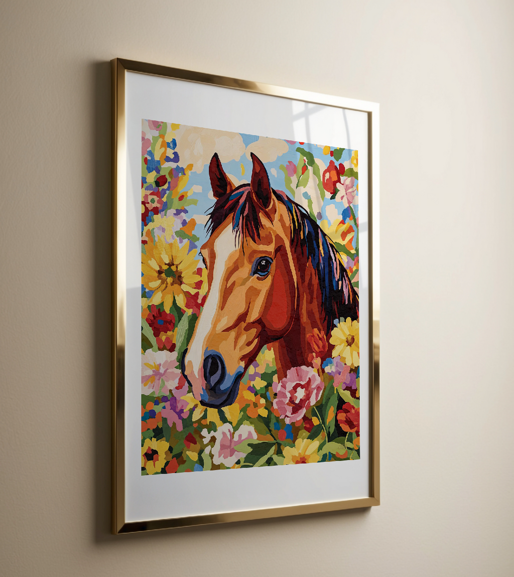 Equestrian Floral Horse Botanical Western Art Print
