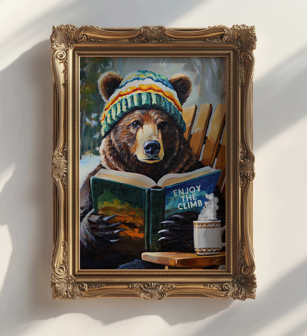 Bear Enjoy the Climb Ski Art Print | Ski Lodge Wall Decor | Motivational Bear Ski Poster | Winter Cabin Wall Art | Mountain Ski House Decor
