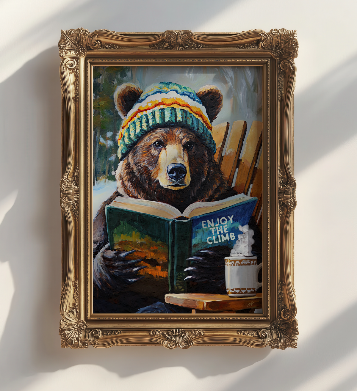Bear Enjoy the Climb Ski Art Print | Ski Lodge Wall Decor | Motivational Bear Ski Poster | Winter Cabin Wall Art | Mountain Ski House Decor