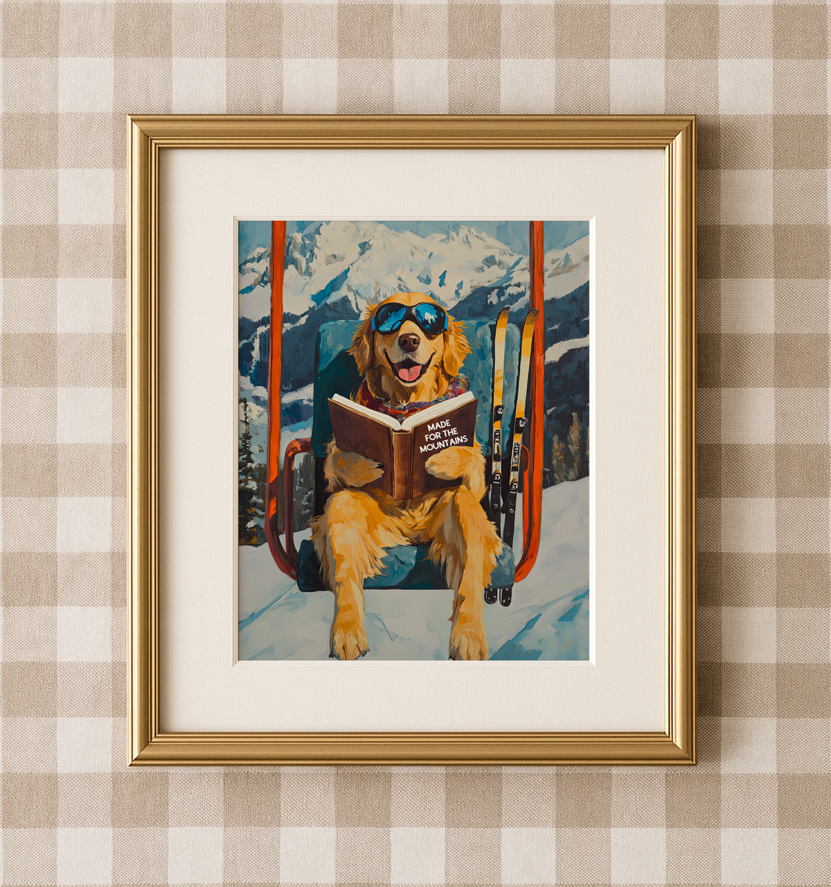 Dog Ski Lift Mountain Art Print | Ski Lodge Wall Decor | Funny Dog Book Lovers Poster | Winter Cabin Ski Art | Apres Ski Dog Decor