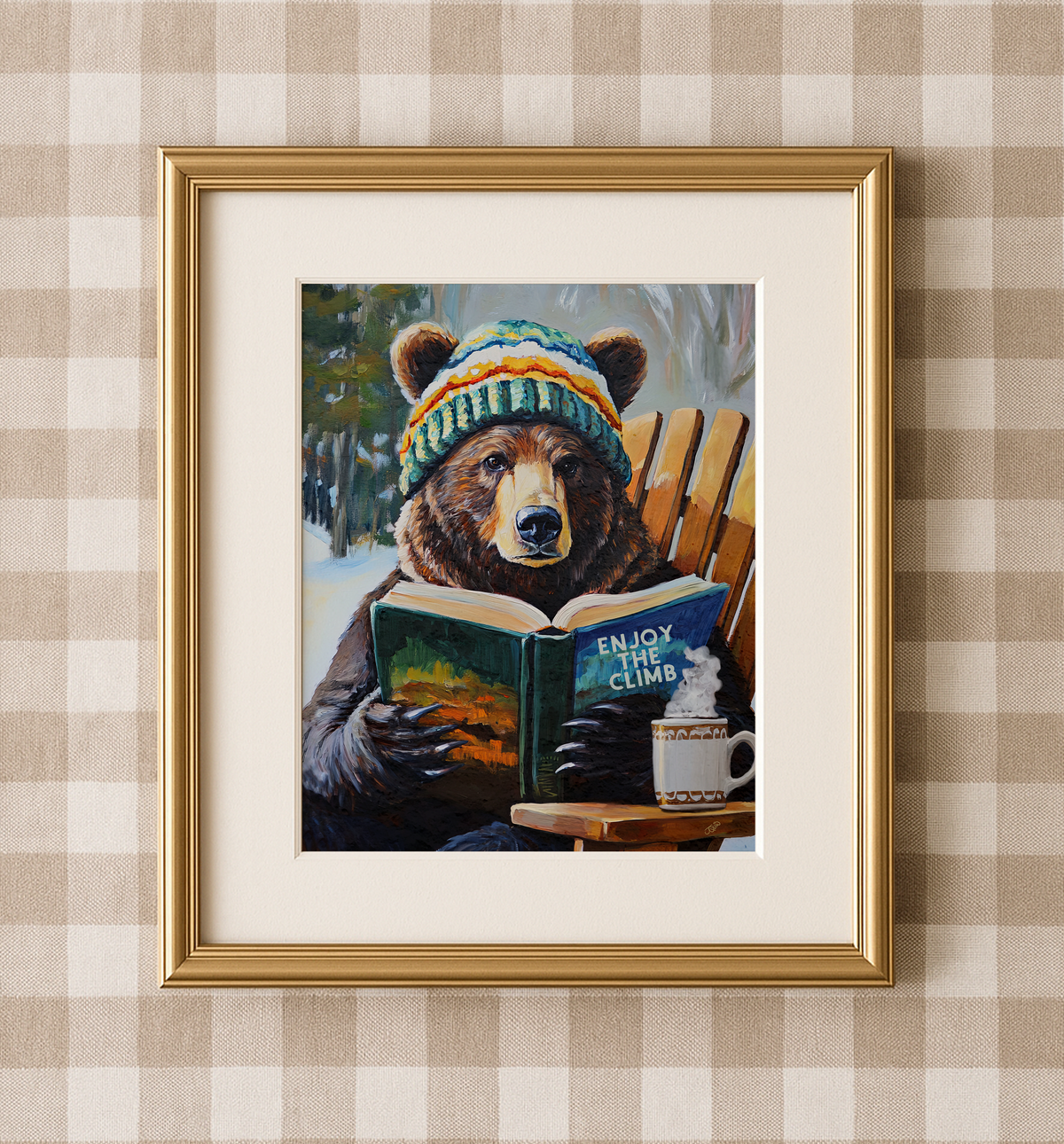 Bear Enjoy the Climb Ski Art Print | Ski Lodge Wall Decor | Motivational Bear Ski Poster | Winter Cabin Wall Art | Mountain Ski House Decor