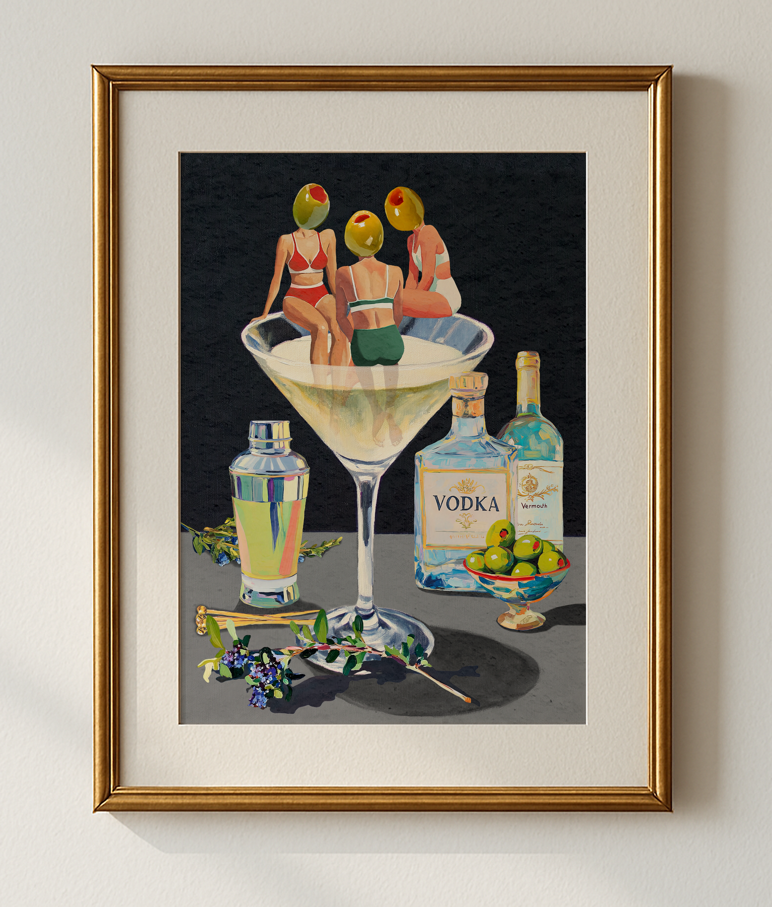 Vintage Dirty Martini Art Print — Dark & Moody Bar Decor