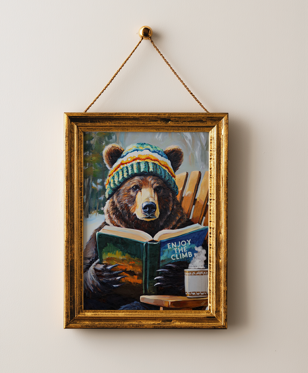 Bear Enjoy the Climb Ski Art Print | Ski Lodge Wall Decor | Motivational Bear Ski Poster | Winter Cabin Wall Art | Mountain Ski House Decor