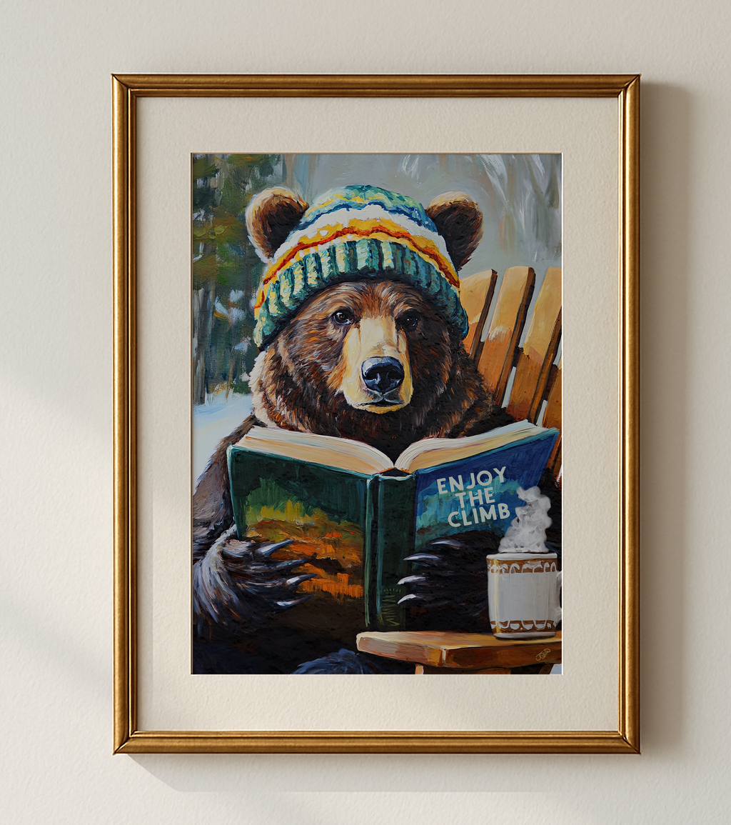 Bear Enjoy the Climb Ski Art Print | Ski Lodge Wall Decor | Motivational Bear Ski Poster | Winter Cabin Wall Art | Mountain Ski House Decor