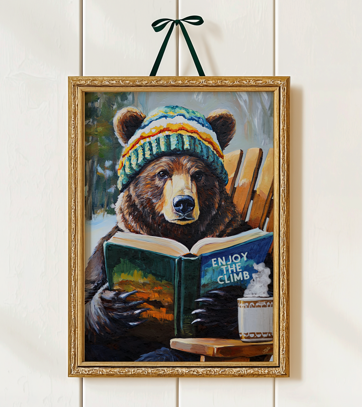Bear Enjoy the Climb Ski Art Print | Ski Lodge Wall Decor | Motivational Bear Ski Poster | Winter Cabin Wall Art | Mountain Ski House Decor