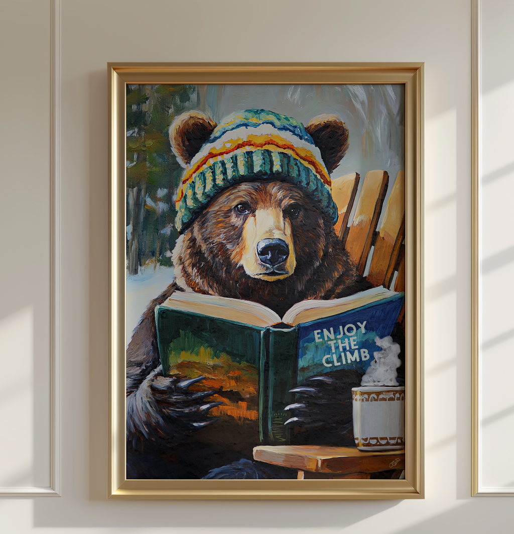 Bear Enjoy the Climb Ski Art Print | Ski Lodge Wall Decor | Motivational Bear Ski Poster | Winter Cabin Wall Art | Mountain Ski House Decor