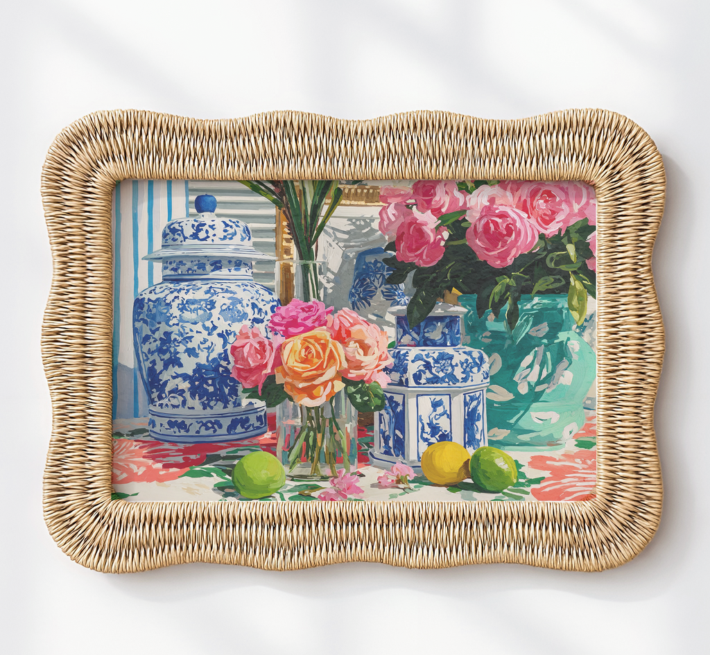 Grandmillennial Floral Still Life Art Print — Vintage Jars