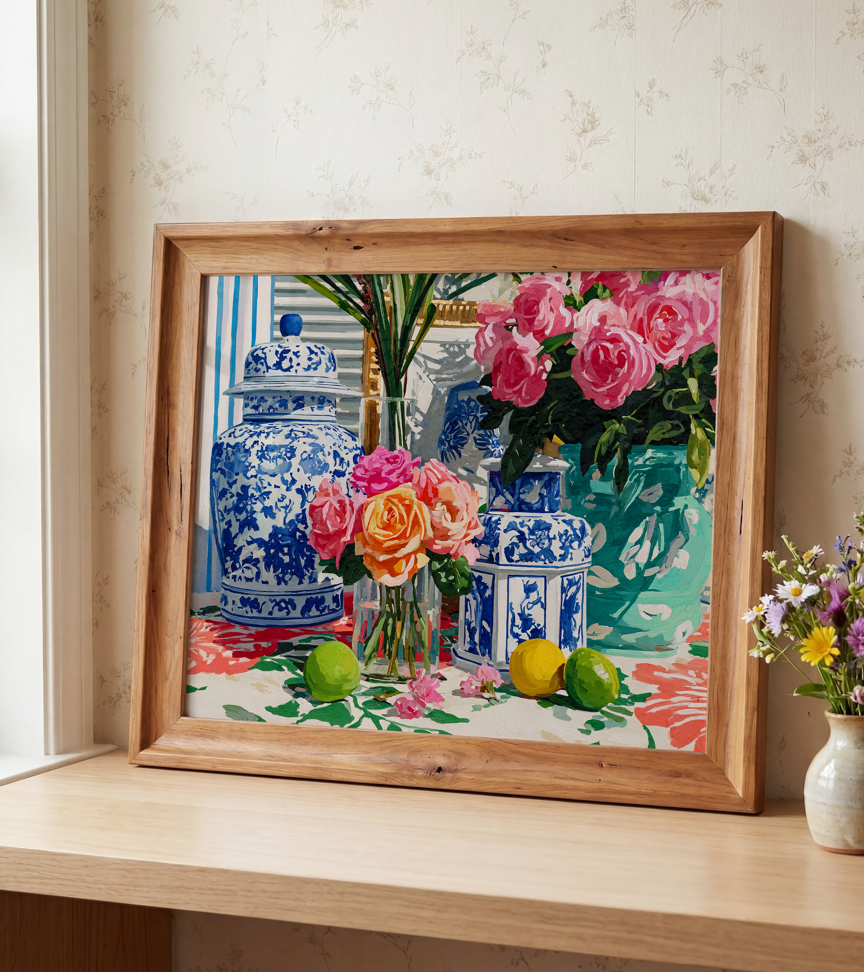 Grandmillennial Floral Still Life Art Print — Vintage Jars