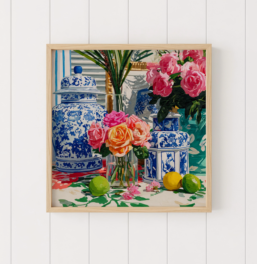 Grandmillennial Floral Still Life Art Print — Vintage Jars