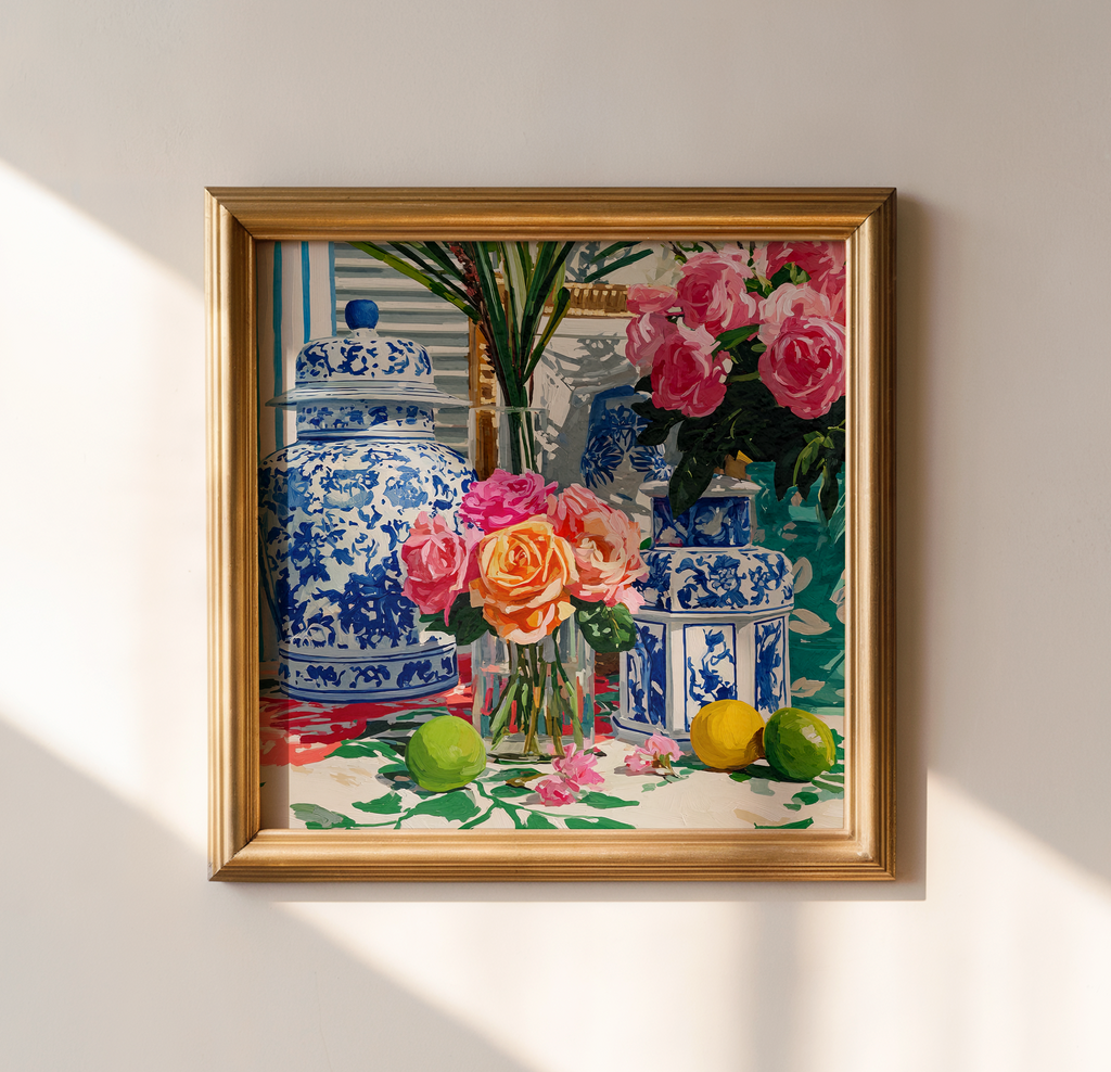 Grandmillennial Floral Still Life Art Print — Vintage Jars
