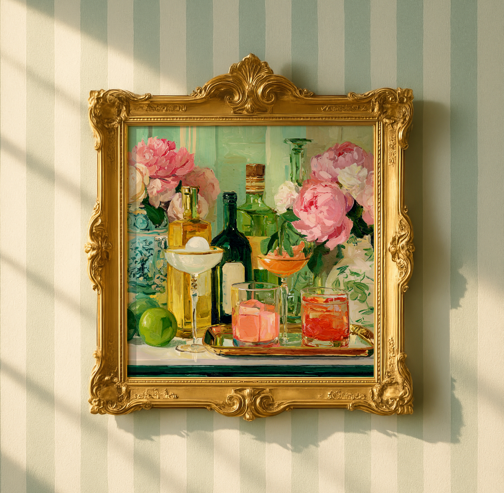 Grandmillennial Floral Vase Art Print — Bar Cart Decor
