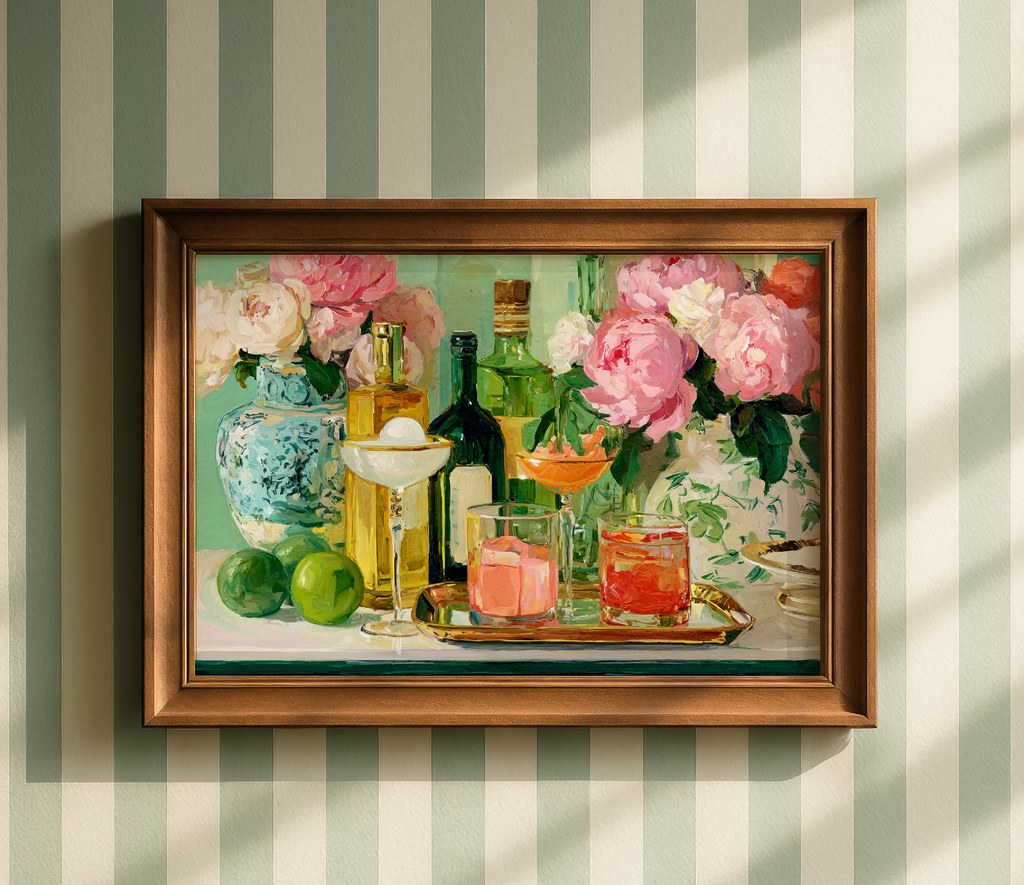 Grandmillennial Floral Vase Art Print — Bar Cart Decor
