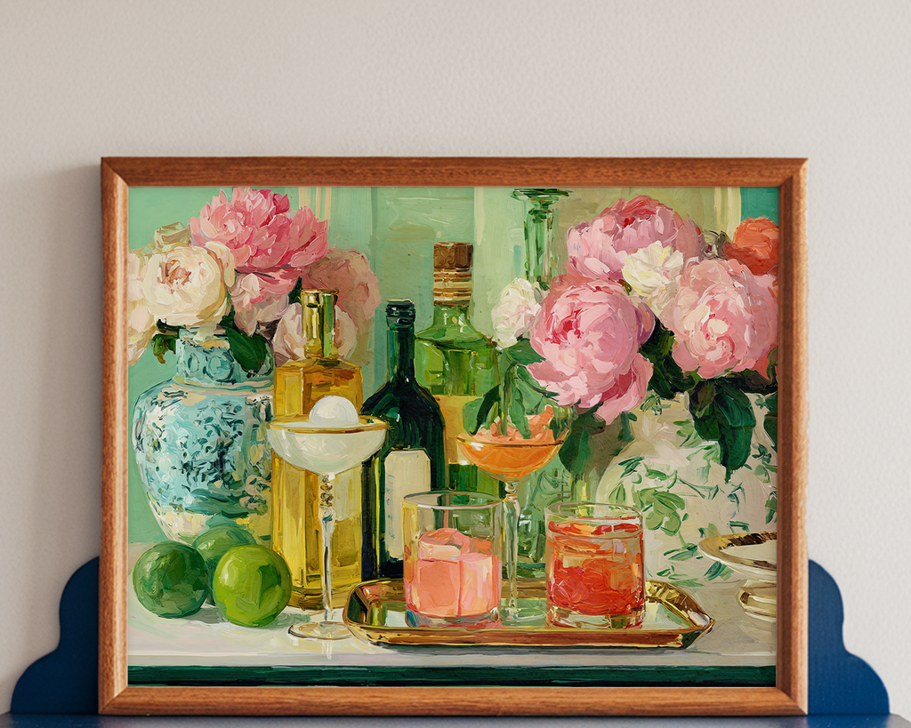 Grandmillennial Floral Vase Art Print — Bar Cart Decor