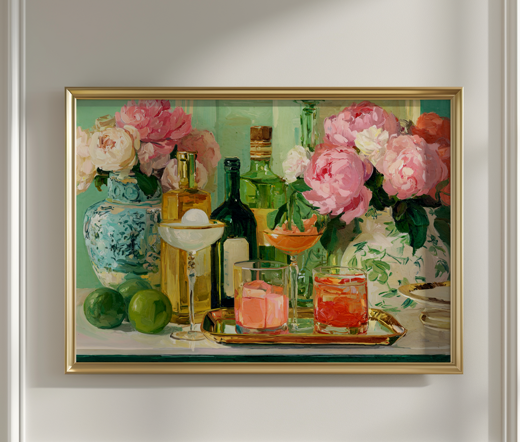 Grandmillennial Floral Vase Art Print — Bar Cart Decor