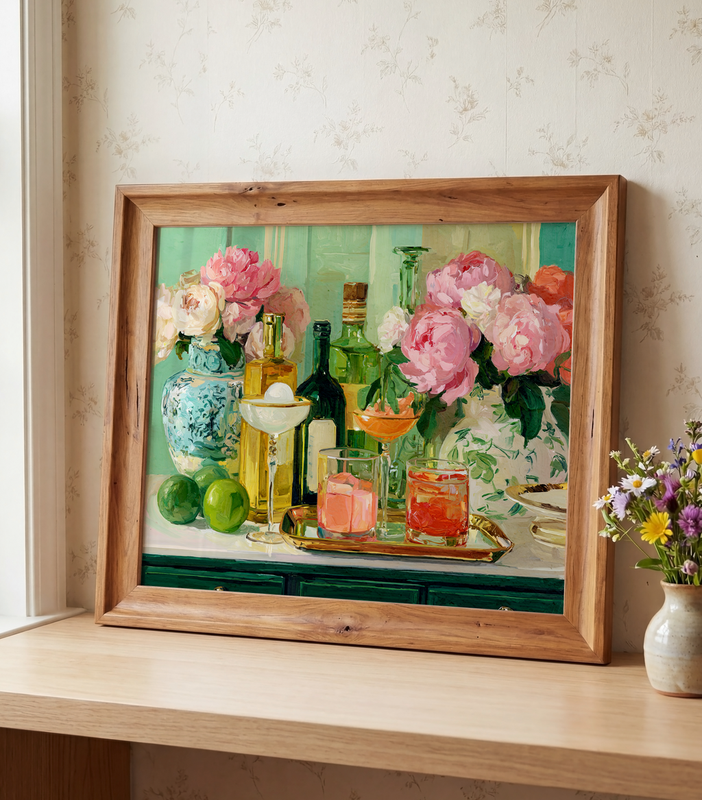 Grandmillennial Floral Vase Art Print — Bar Cart Decor