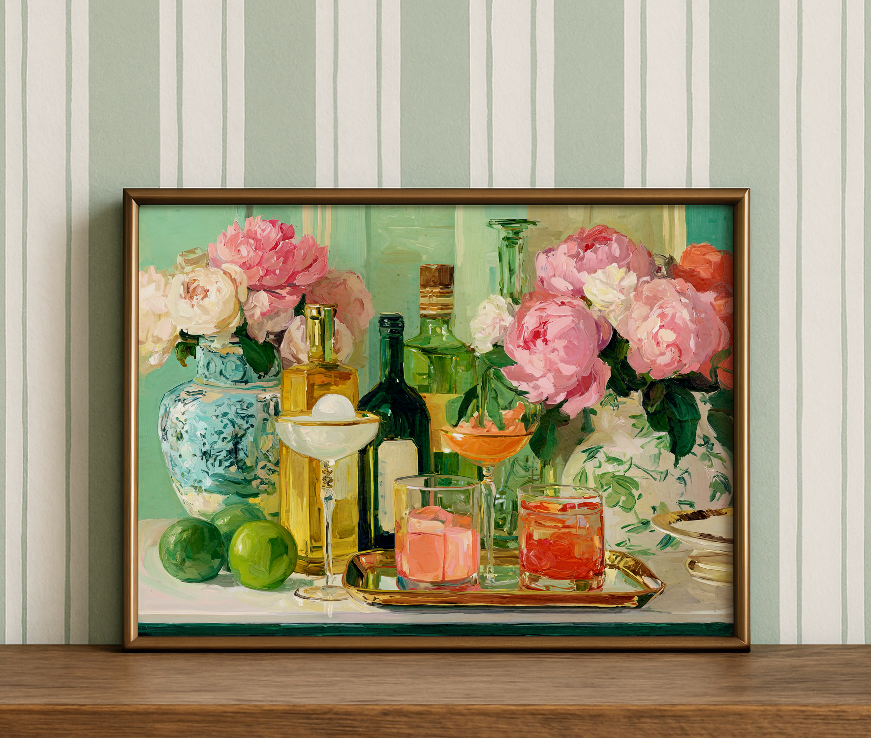 Grandmillennial Floral Vase Art Print — Bar Cart Decor