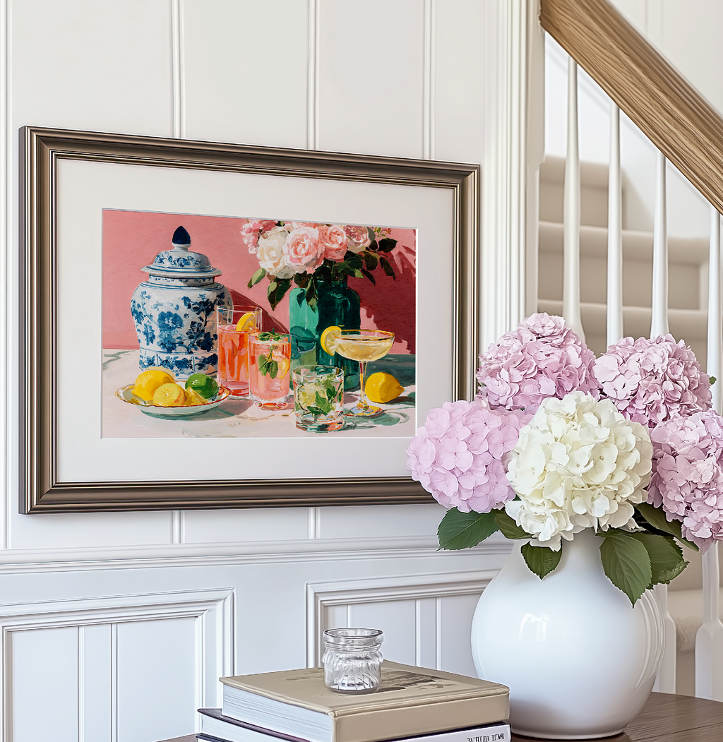 Grandmillennial Floral Cocktail Art Print — Vintage Poster