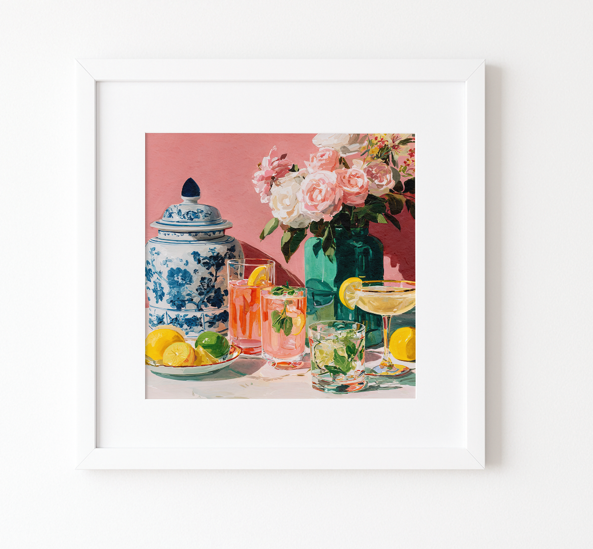 Grandmillennial Floral Cocktail Art Print — Vintage Poster
