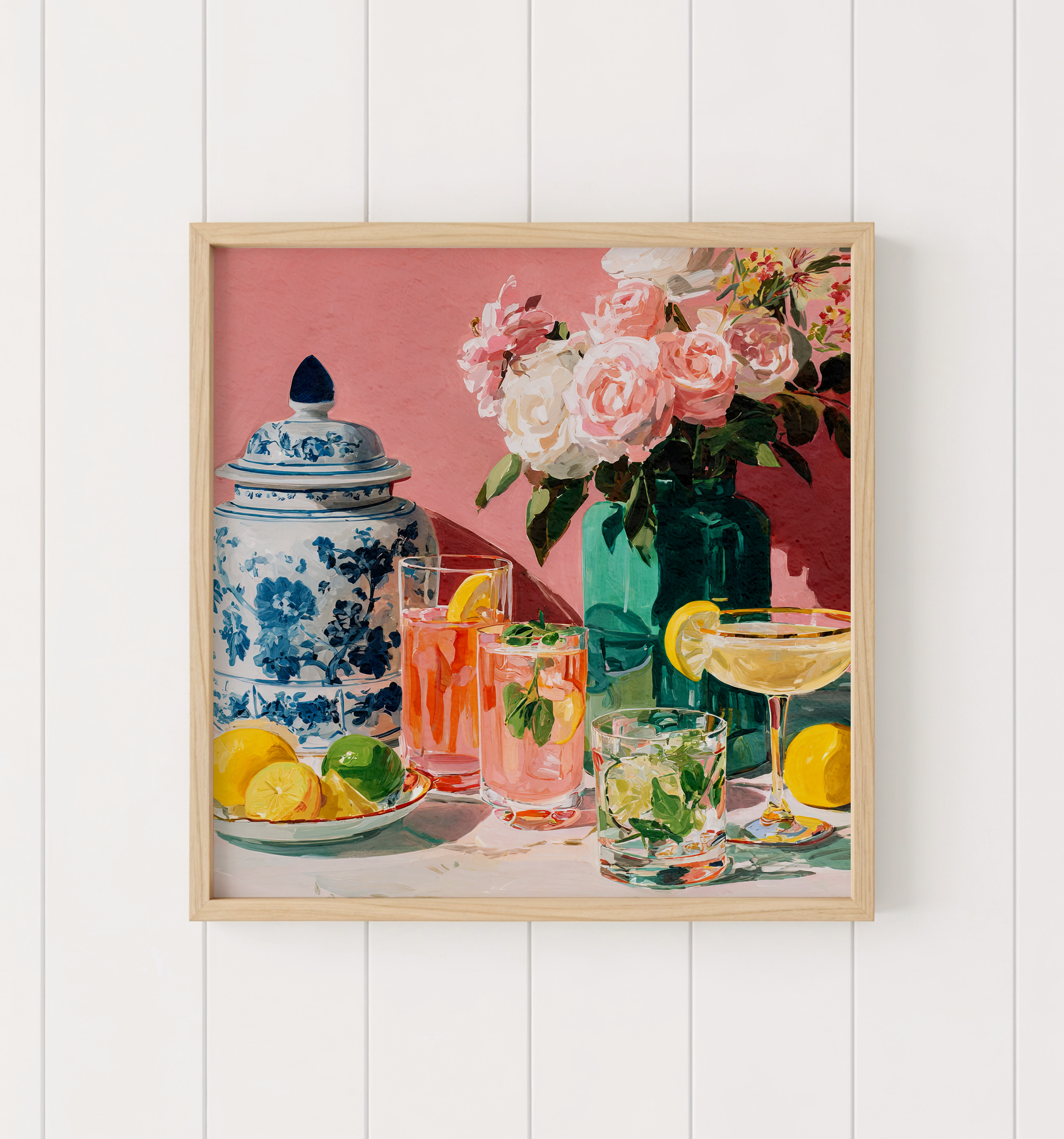 Grandmillennial Floral Cocktail Art Print — Vintage Poster