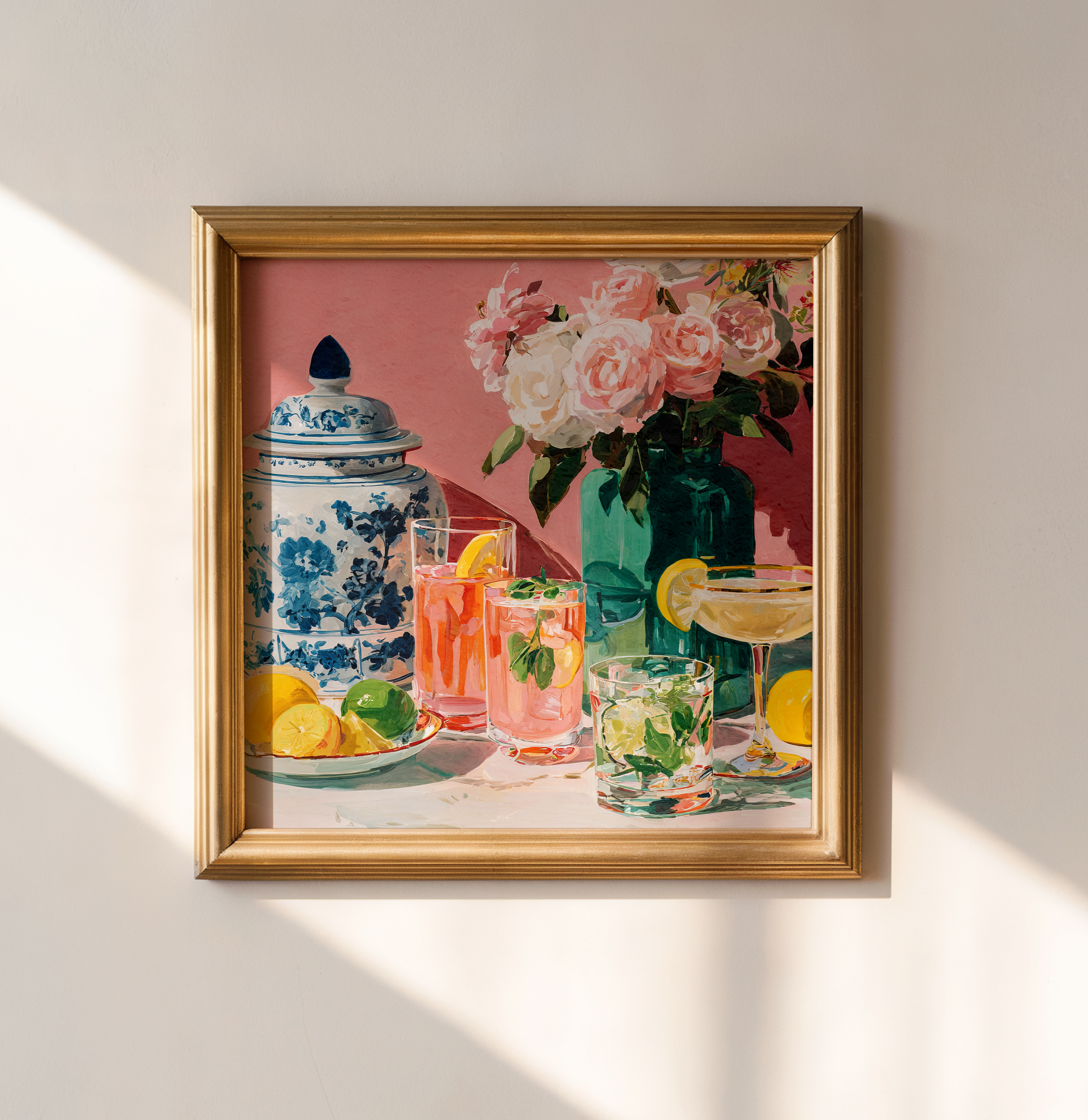 Grandmillennial Floral Cocktail Art Print — Vintage Poster