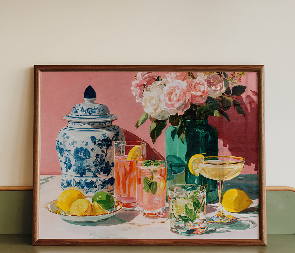 Grandmillennial Floral Cocktail Art Print — Vintage Poster