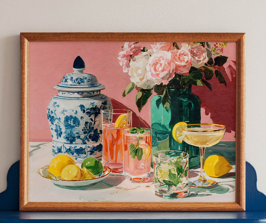 Grandmillennial Floral Cocktail Art Print — Vintage Poster