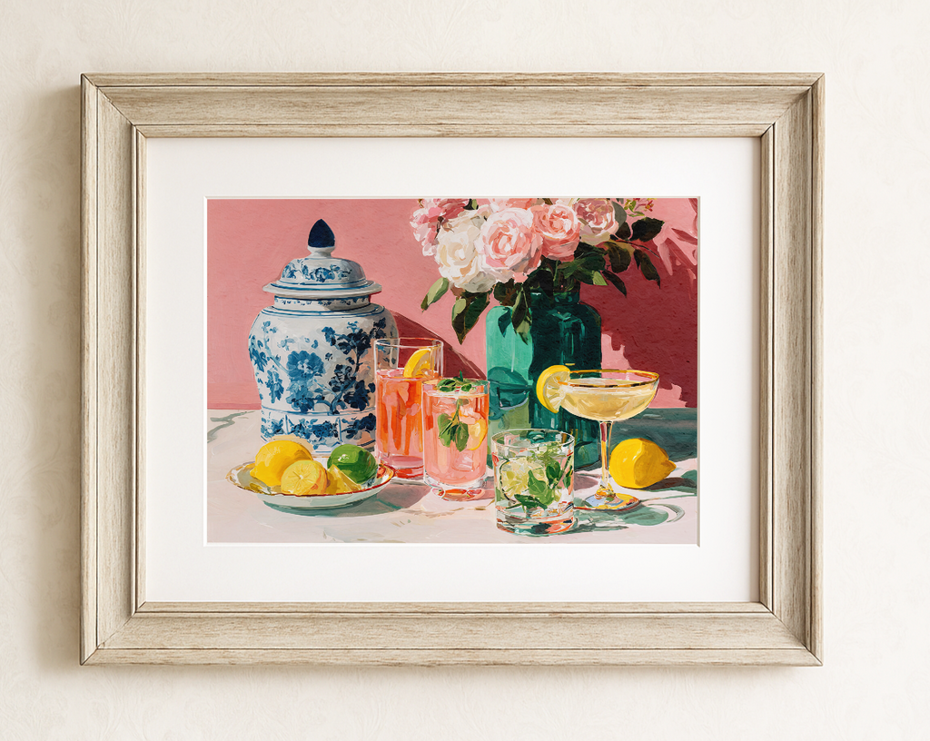 Grandmillennial Floral Cocktail Art Print — Vintage Poster