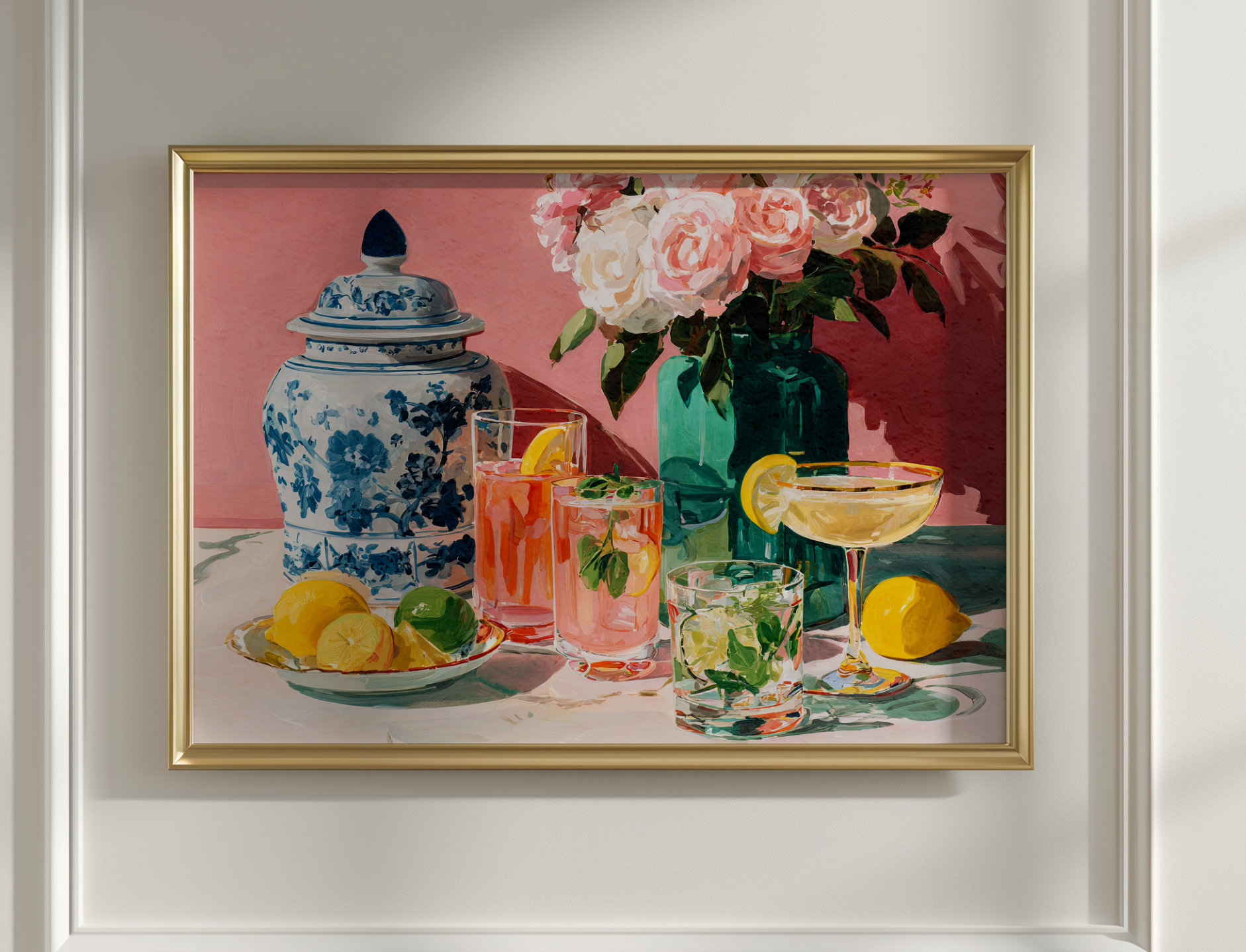 Grandmillennial Floral Cocktail Art Print — Vintage Poster
