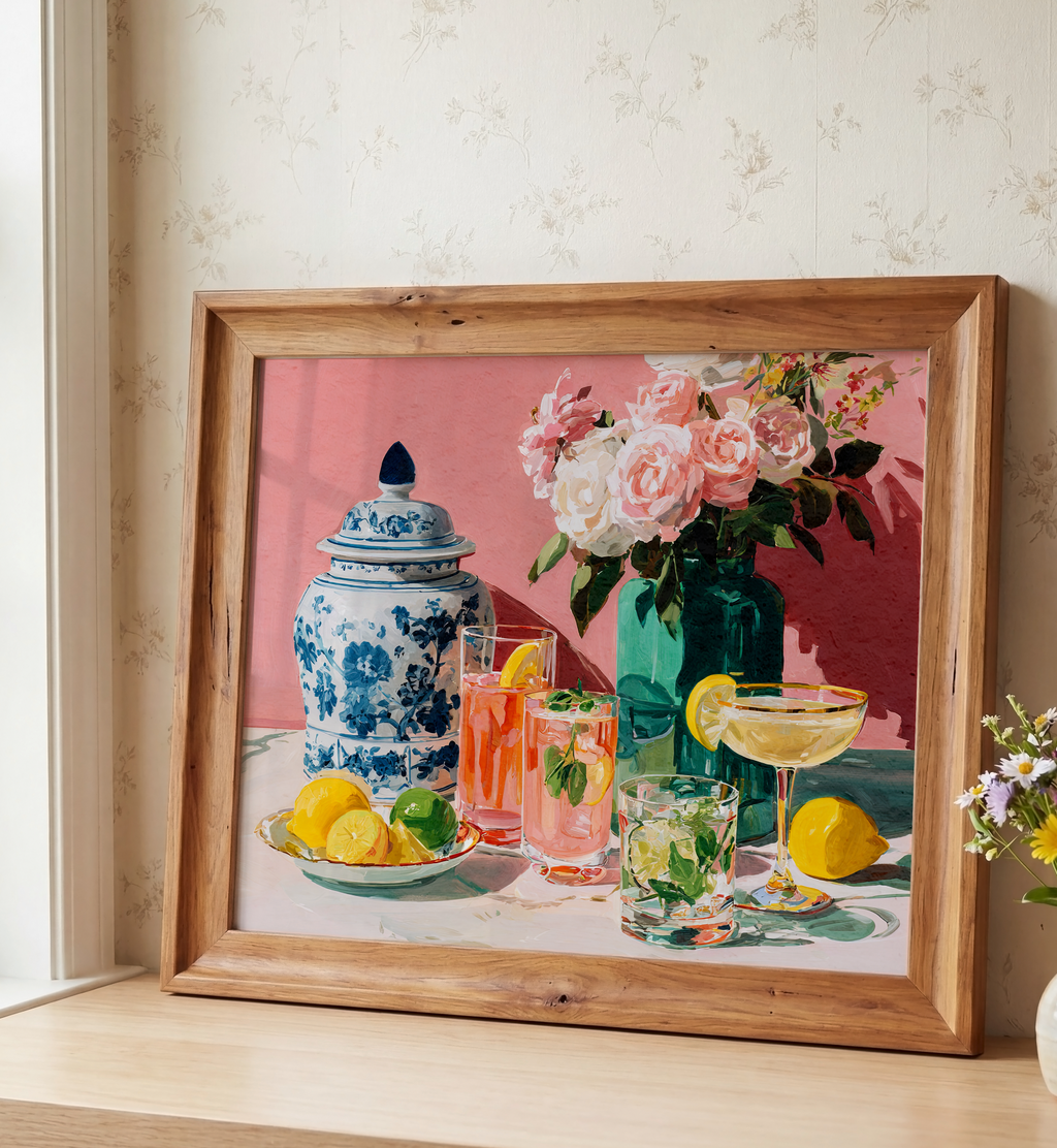 Grandmillennial Floral Cocktail Art Print — Vintage Poster