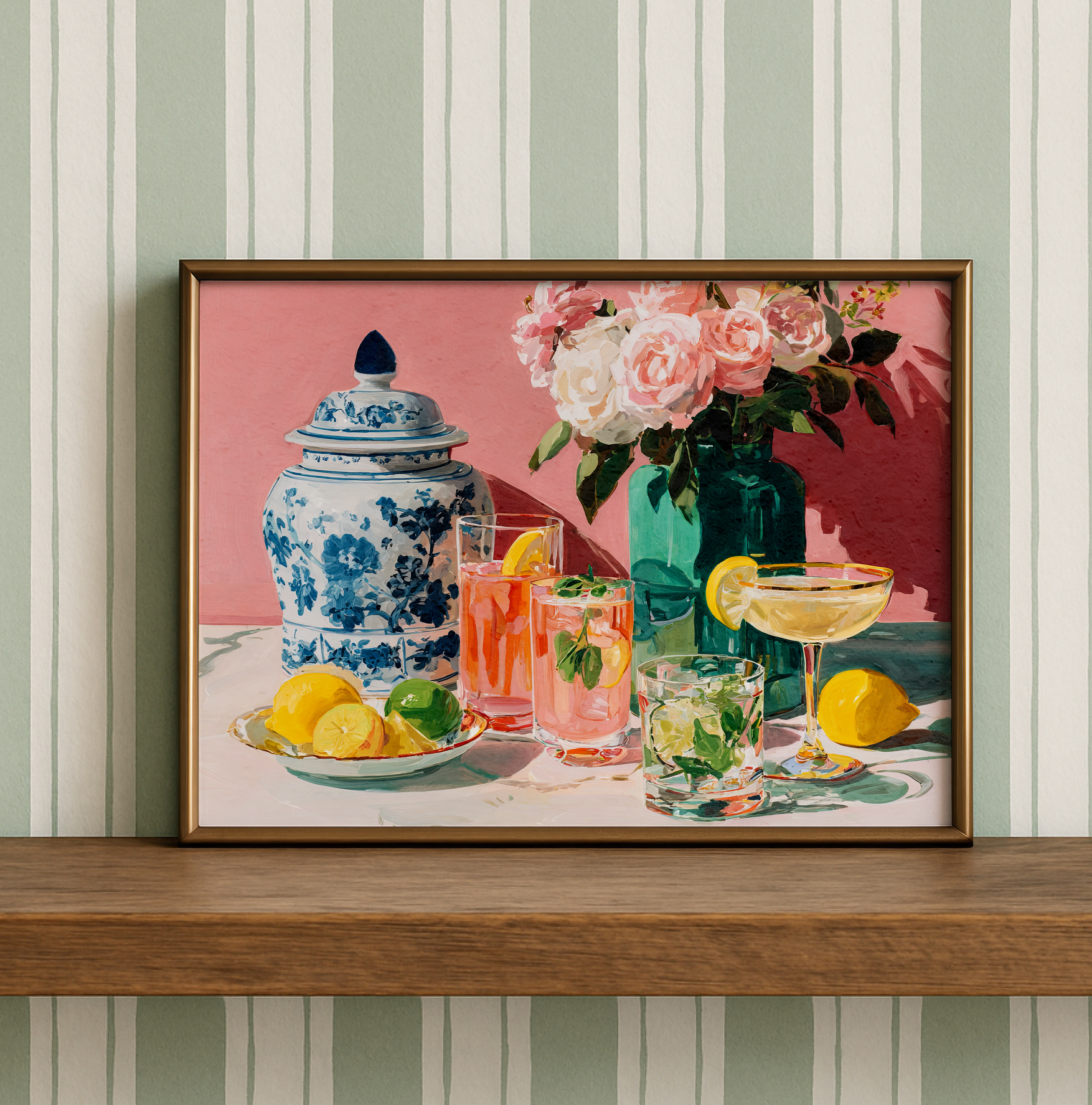 Grandmillennial Floral Cocktail Art Print — Vintage Poster