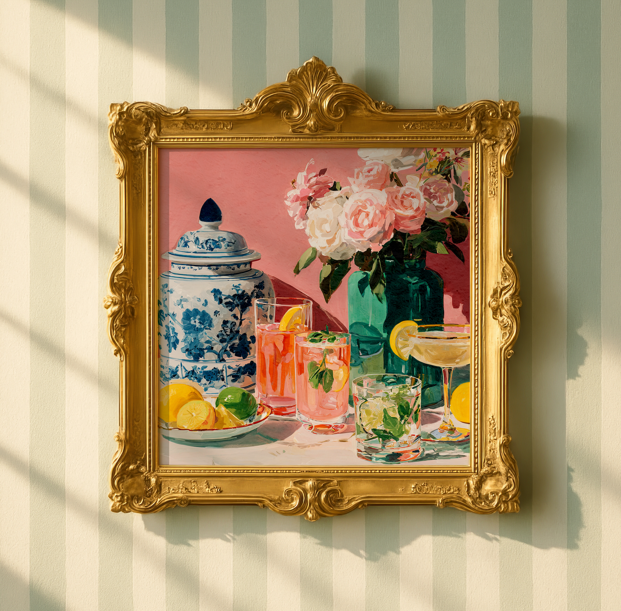 Grandmillennial Floral Cocktail Art Print — Vintage Poster