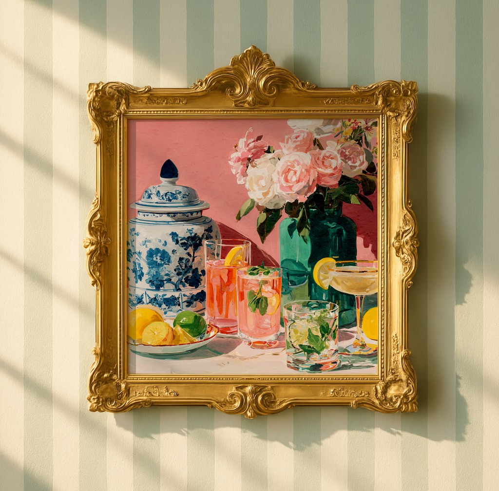 Grandmillennial Floral Still Life Art Print — Vintage Jars