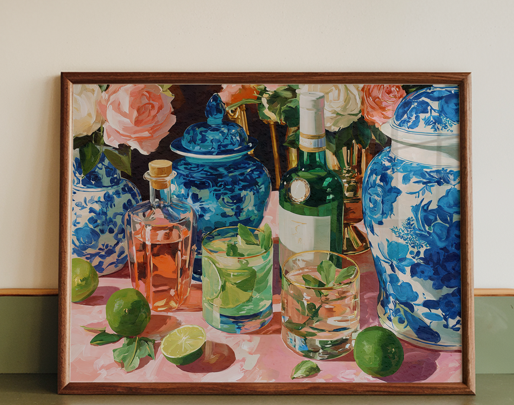 Grandmillennial Cocktail Art Print — Floral Bar Decor