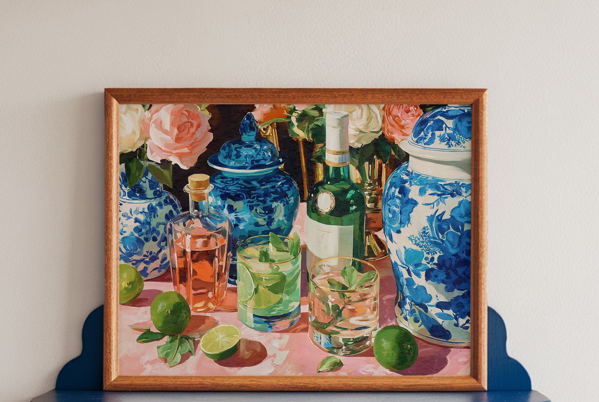 Grandmillennial Cocktail Art Print — Floral Bar Decor