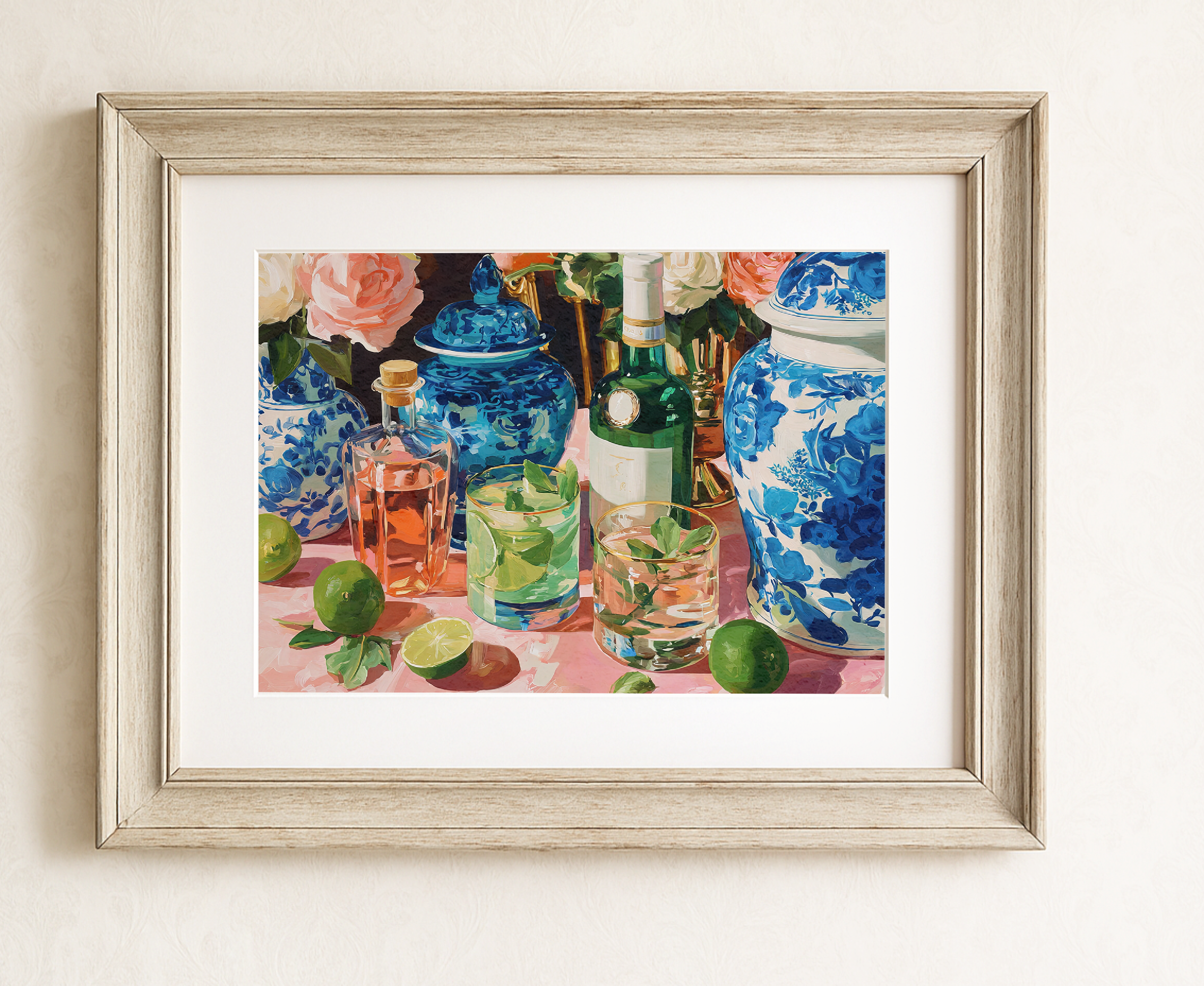 Grandmillennial Cocktail Art Print — Floral Bar Decor