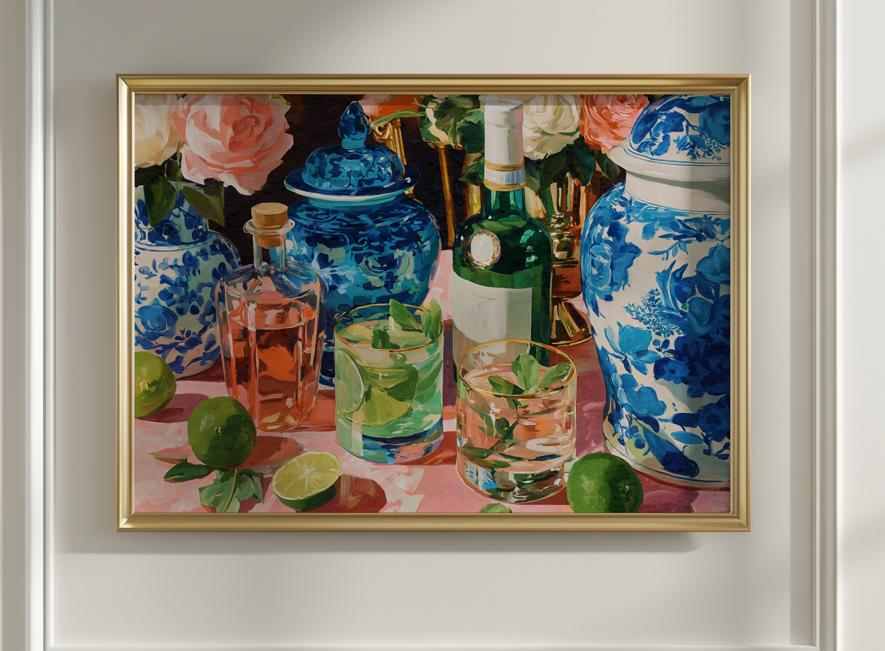 Grandmillennial Cocktail Art Print — Floral Bar Decor