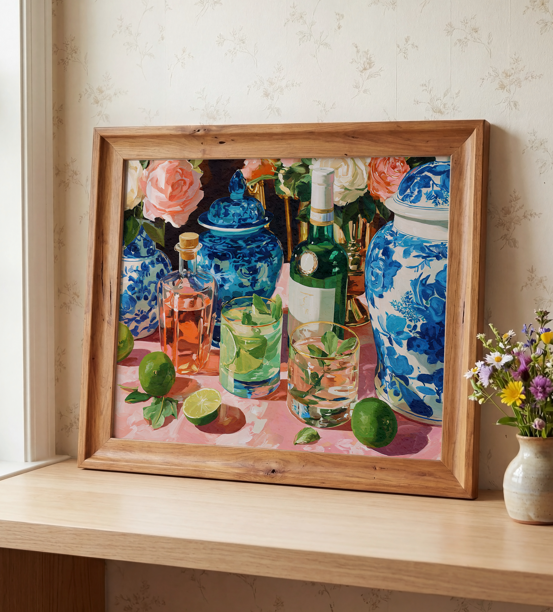 Grandmillennial Cocktail Art Print — Floral Bar Decor