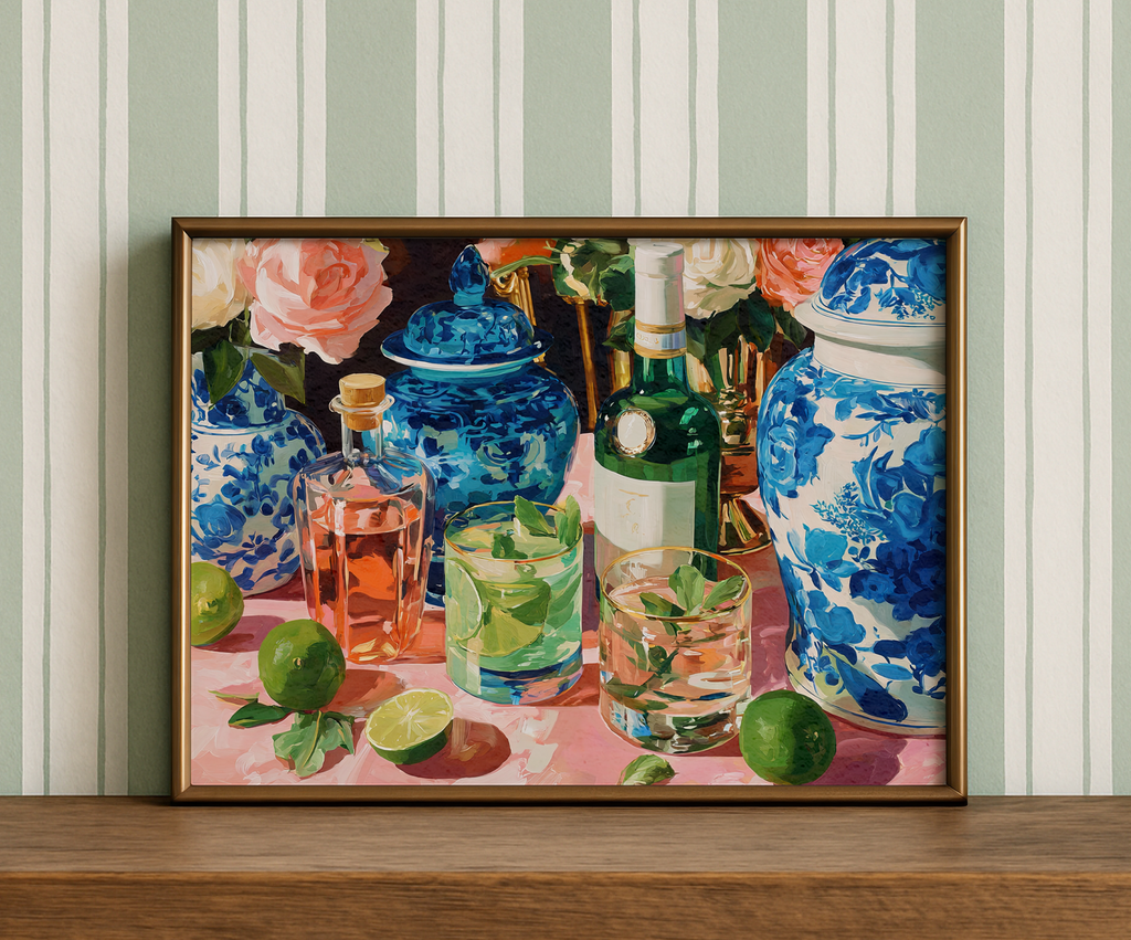 Grandmillennial Cocktail Art Print — Floral Bar Decor