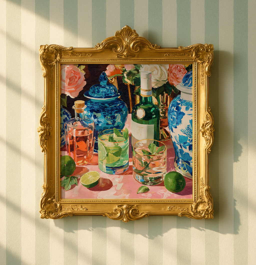 Grandmillennial Cocktail Art Print — Floral Bar Decor