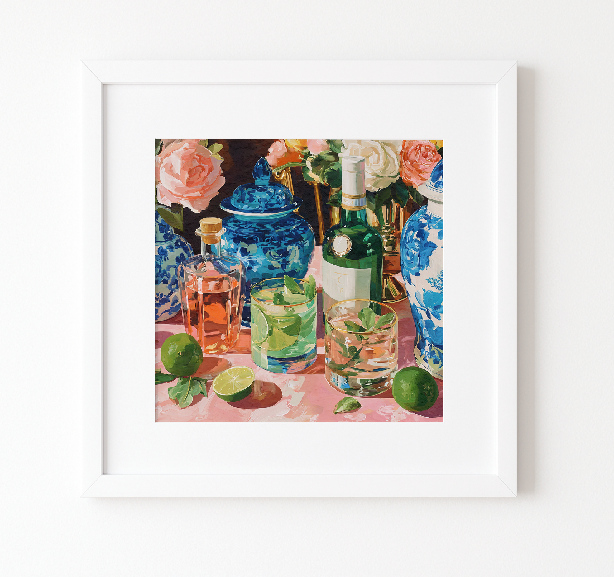 Grandmillennial Cocktail Art Print — Floral Bar Decor