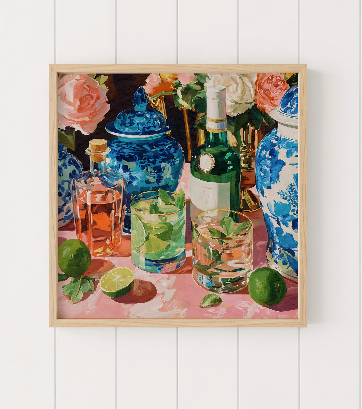 Grandmillennial Cocktail Art Print — Floral Bar Decor