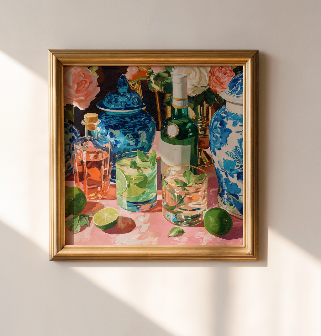 Grandmillennial Cocktail Art Print — Floral Bar Decor