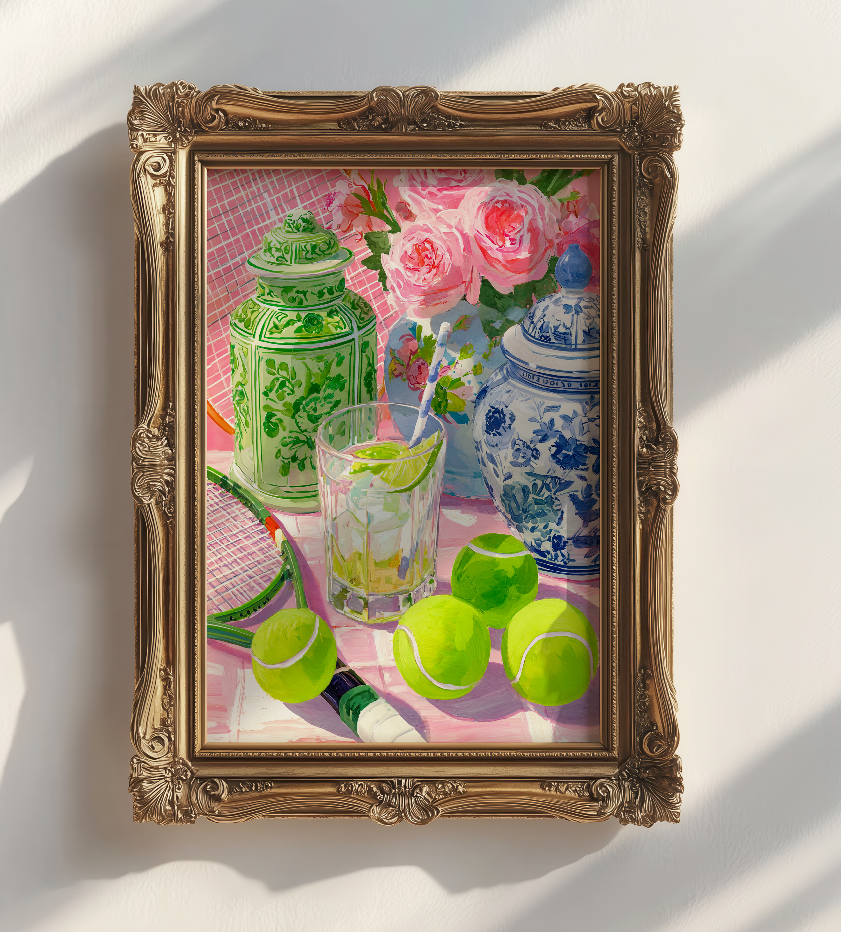Grandmillennial Tennis Art Print — Floral Chinoiserie