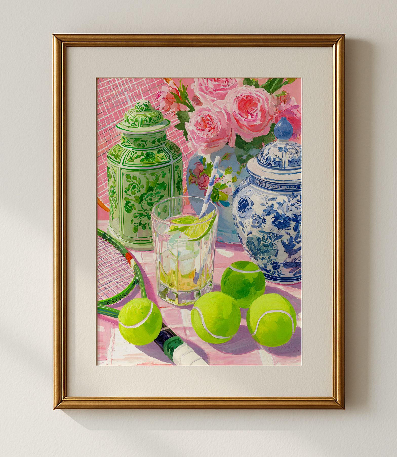 Grandmillennial Tennis Art Print — Floral Chinoiserie